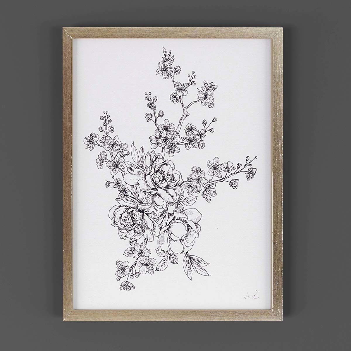 Pictures850 flowers in wooden frame Low-poly 3D model_1