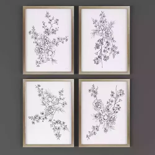 Pictures850 flowers in wooden frame Low-poly 3D model