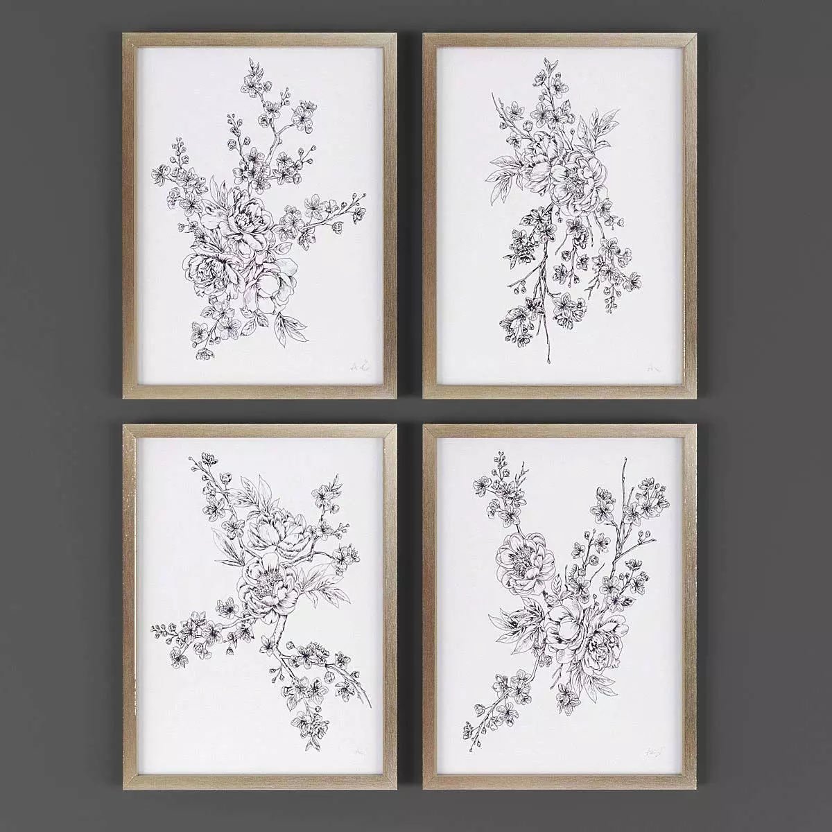Pictures850 flowers in wooden frame Low-poly 3D model_0