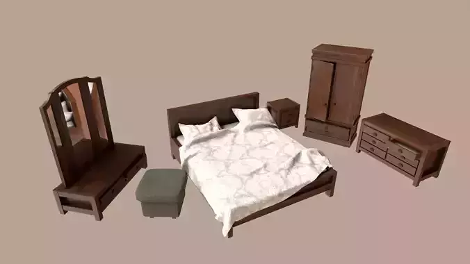 Bedroom Furniture Set  Low-poly 3D model