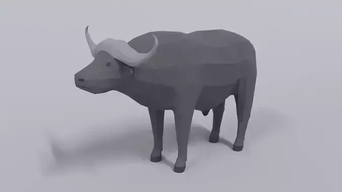 Low Poly Cartoon African Buffalo