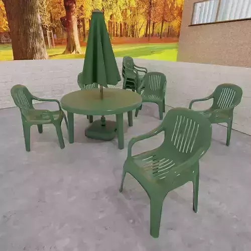 Garden table and chairs with parasol