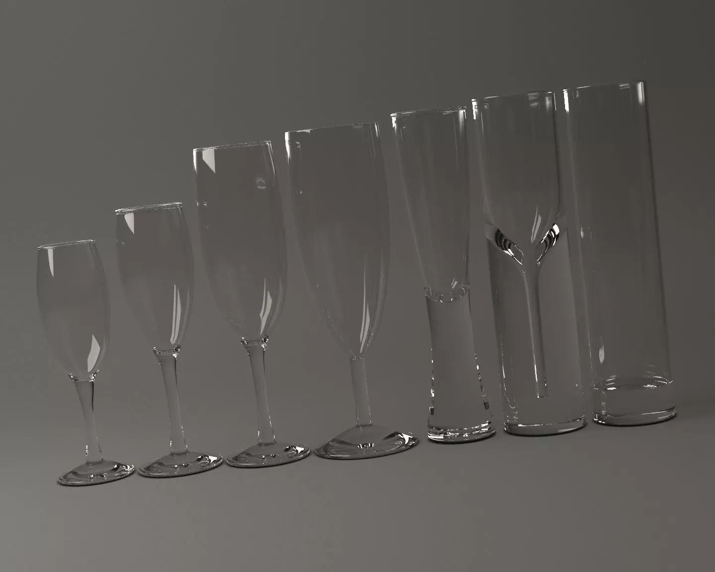 GLASSWARE---Champagne Flute Glasses 3D Model Collection_0