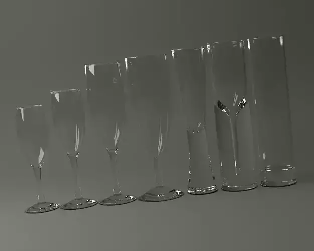 GLASSWARE---Champagne Flute Glasses 3D Model Collection