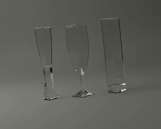 GLASSWARE---Square Champagne Flute 3D Model Collection