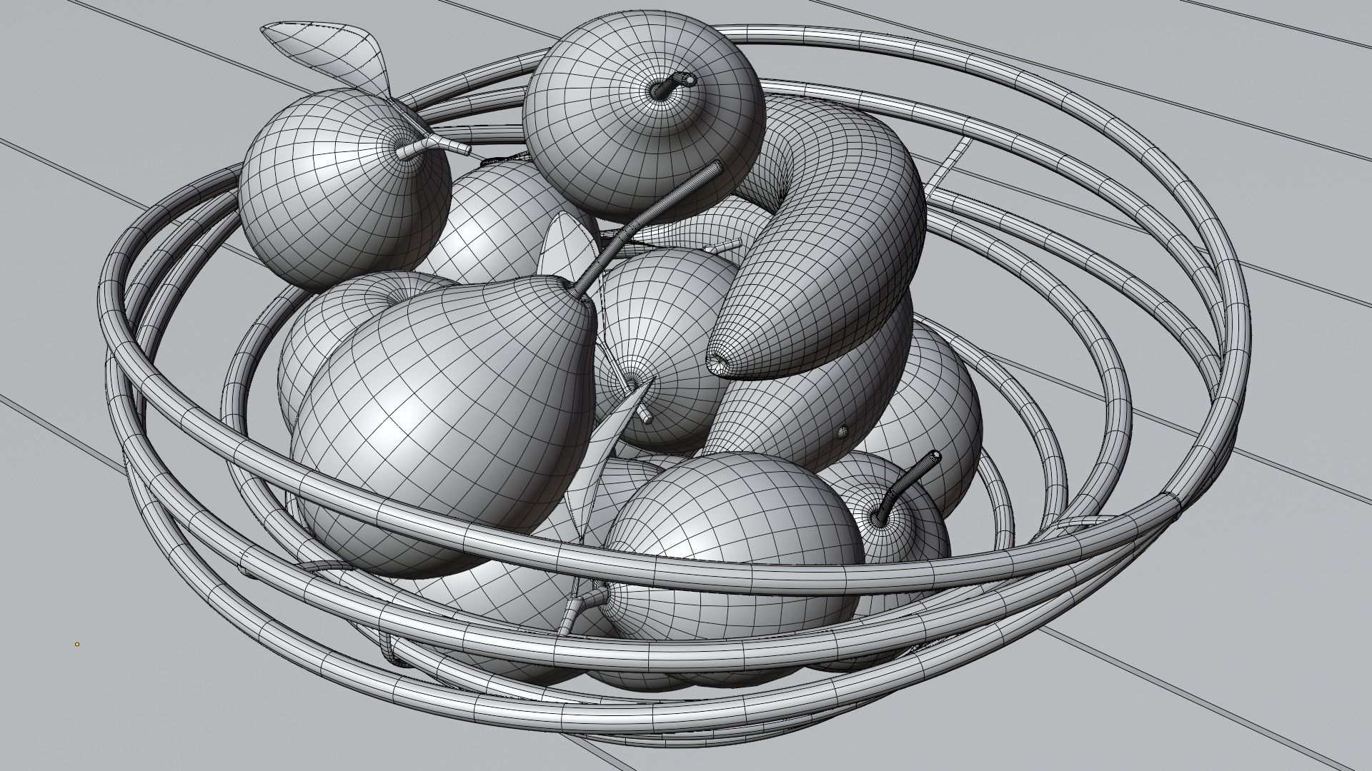 Fruits fruit in metal bowl on wooden table Free 3D model_4