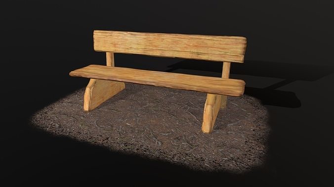 Bench wooden Low-poly 3D model