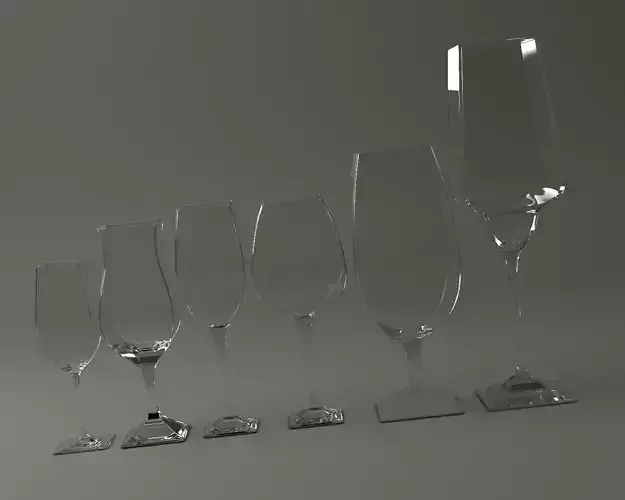 GLASSWARE---Square Wine Glasses 3D Model Collection