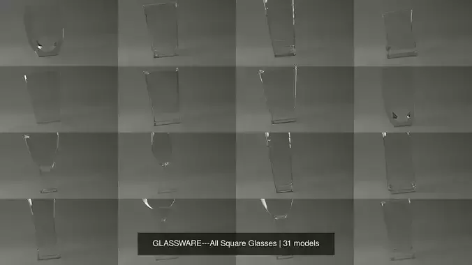 GLASSWARE---All Square Glasses 3D Model Collection