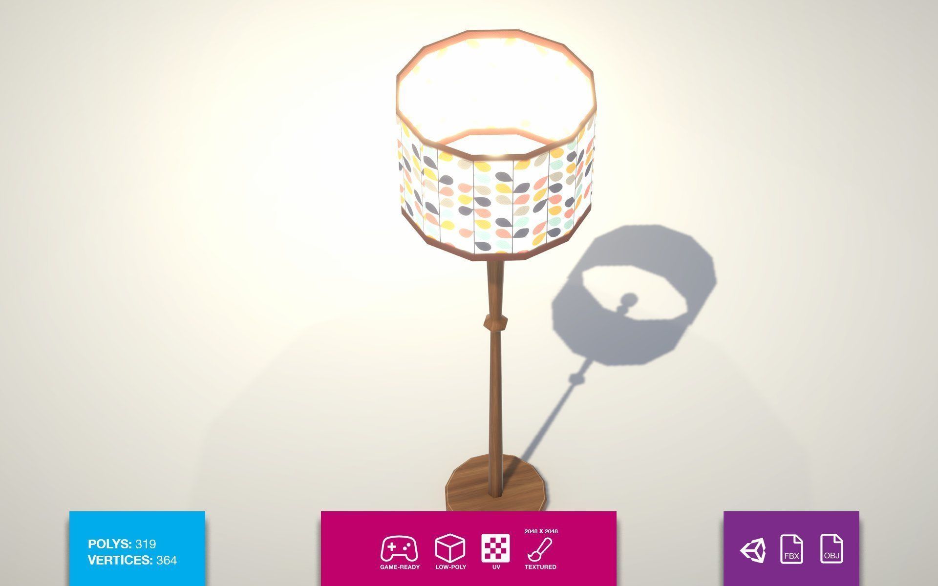 Vintage Floor Lamp Low-poly 3D model_1