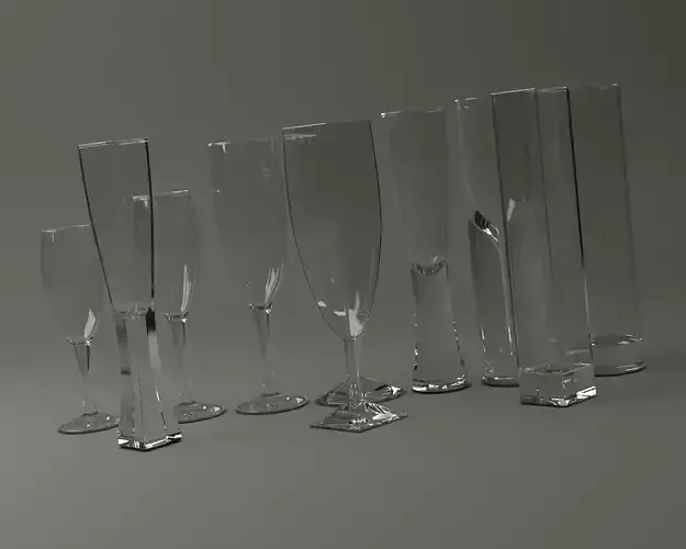 GLASSWARE---All Champagne Flute Glasses 3D Model Collection