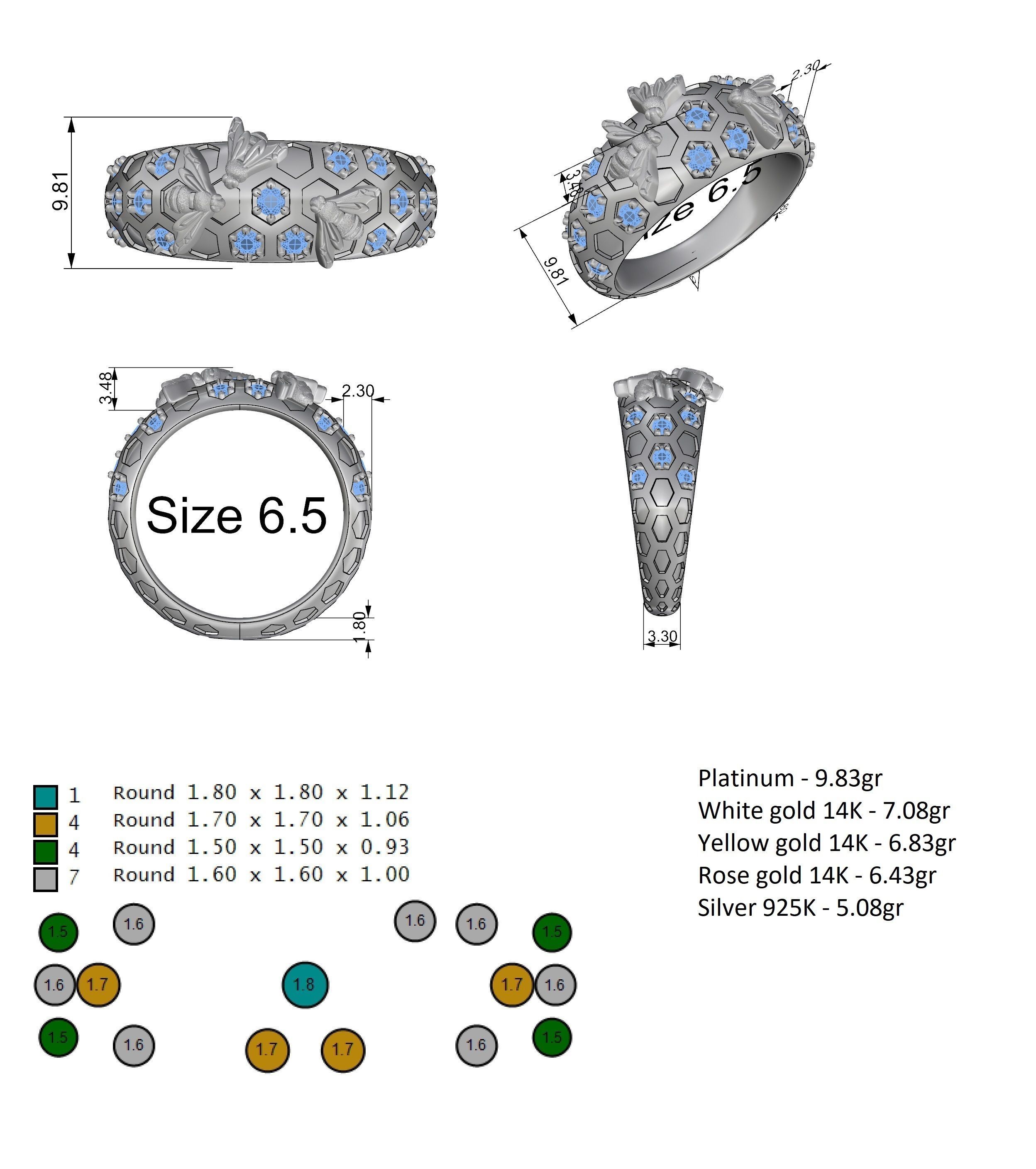 Bee ring 3D print model_7