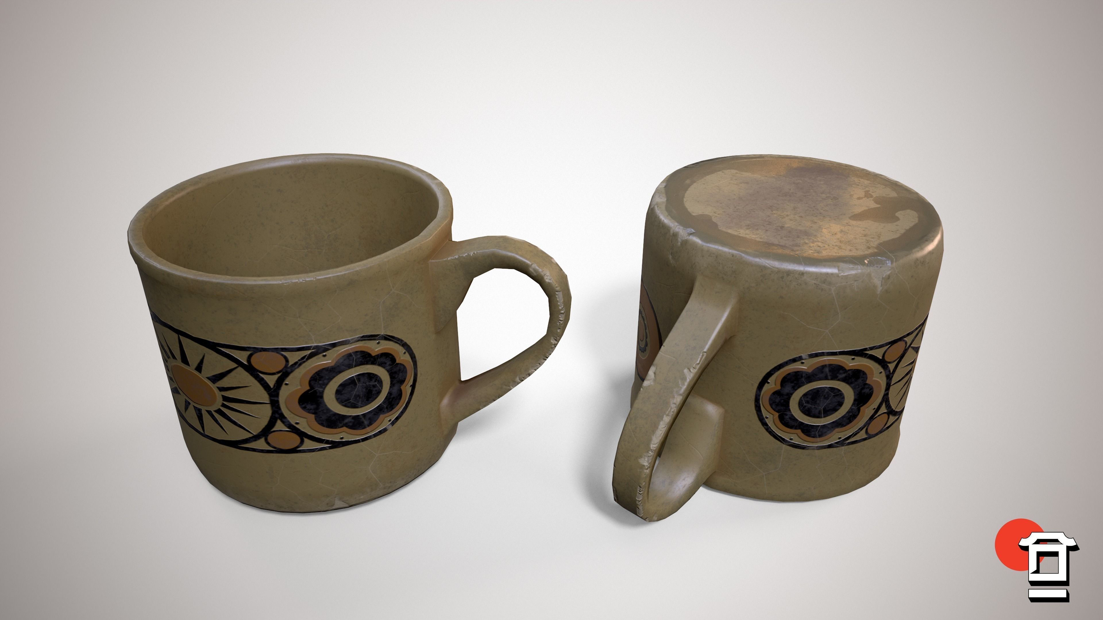 Seventies Themed Mug Cup - PBR Game Ready - Free low-poly 3D model_2