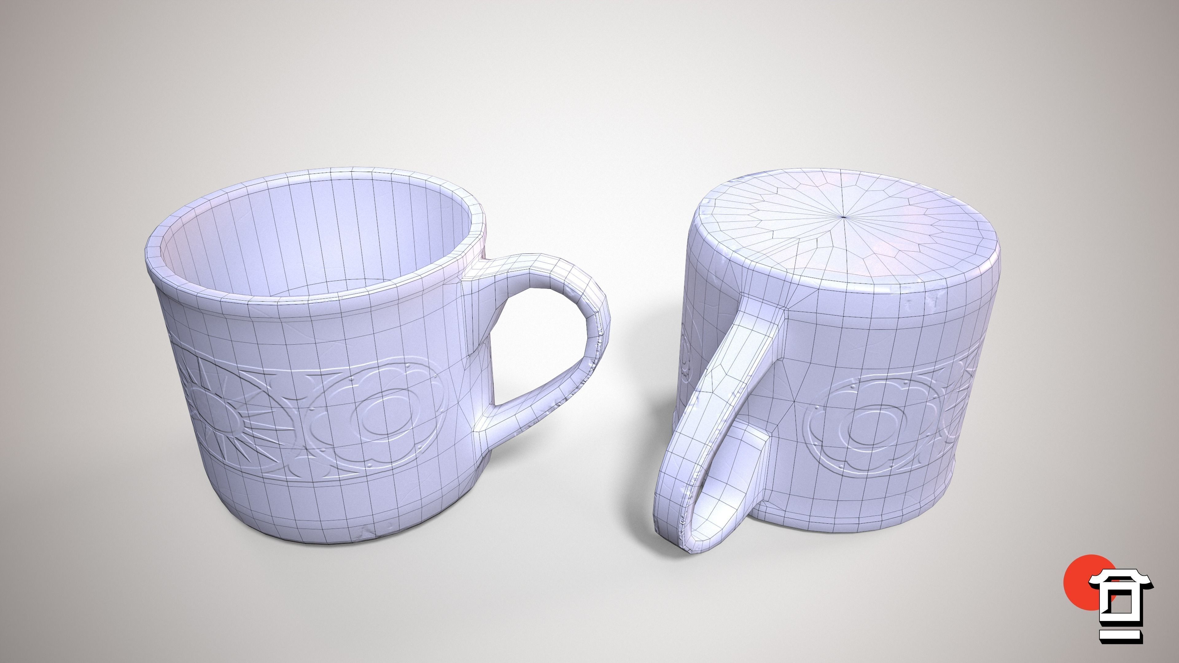 Seventies Themed Mug Cup - PBR Game Ready - Free low-poly 3D model_3