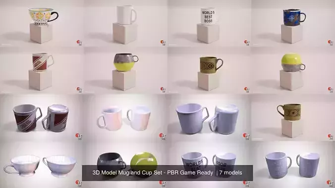 3D Model Mug and Cup Set - PBR Game Ready  3D Model Collection