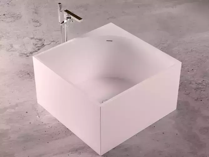 Freestanding square bathtub with floor-mounted tap 10 3D model