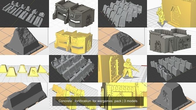 Concrete   fortification  for wargames  pack 3D Model Collection