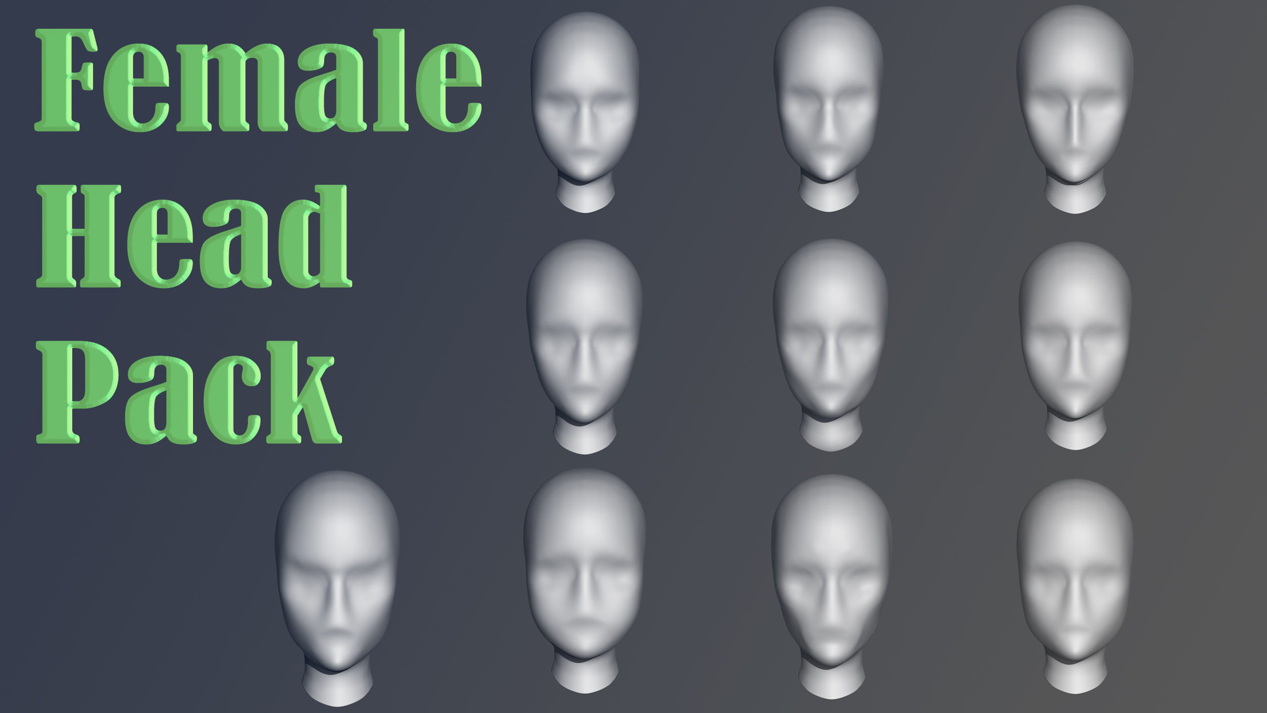 Full Female Head Pack 3D model_3