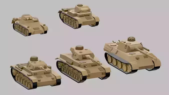 Set of low poly tanks Low-poly 3D model