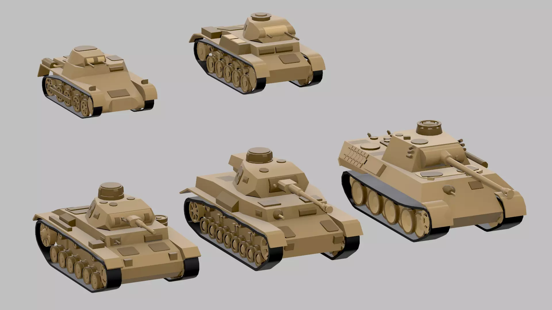Set of low poly tanks Low-poly 3D model_0