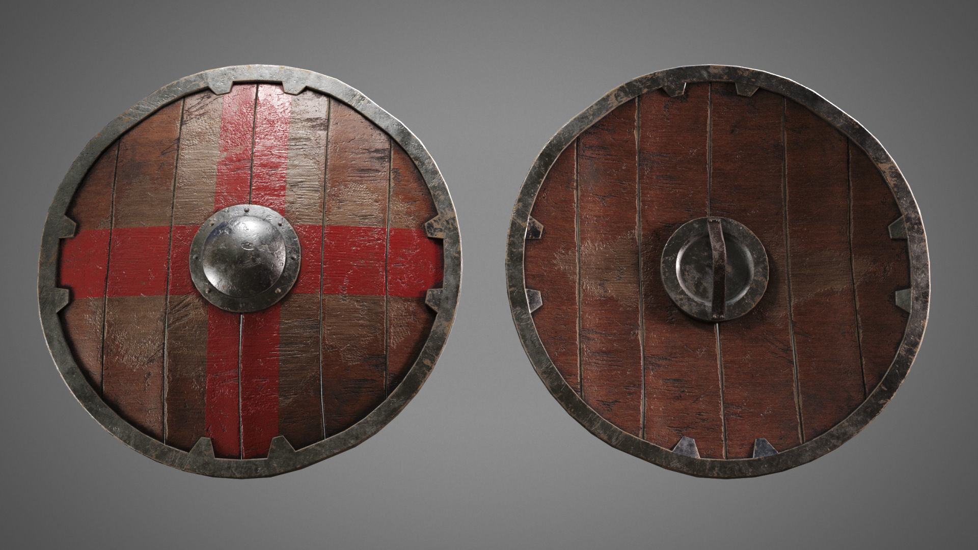 Shield PBR LowPoly two medieval shields Low-poly 3D model_16
