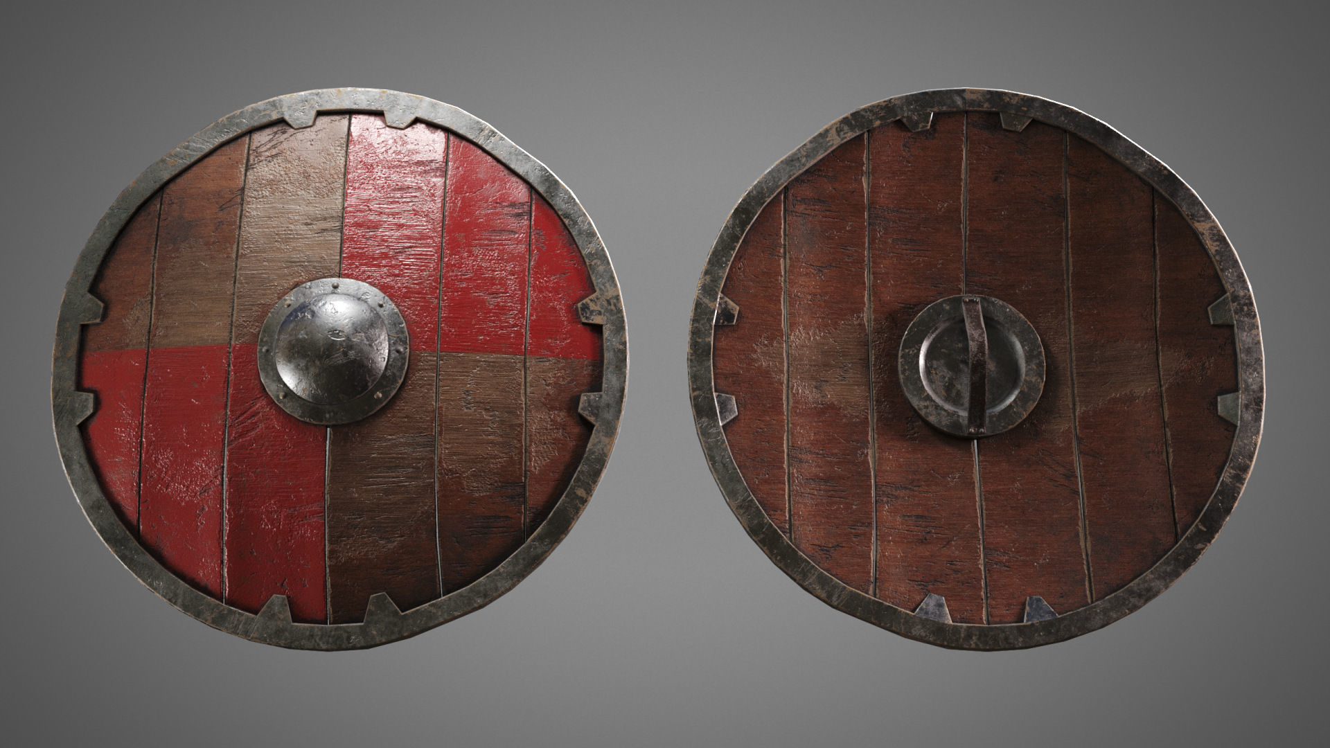 Shield PBR LowPoly two medieval shields Low-poly 3D model_13