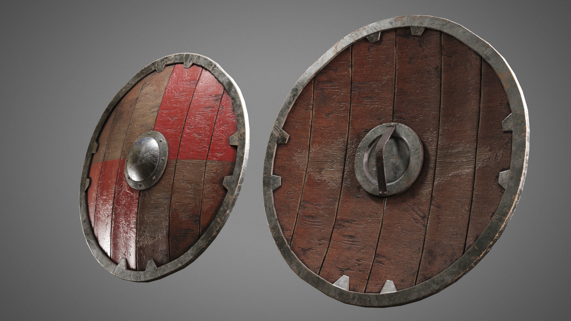 Shield PBR LowPoly two medieval shields Low-poly 3D model_15