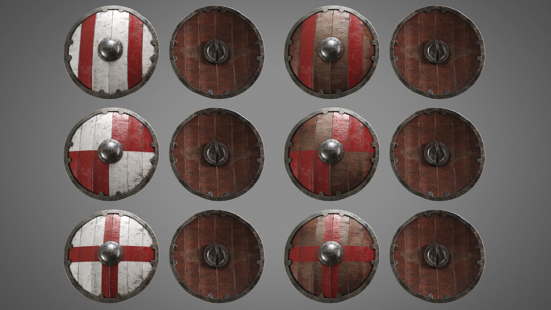 Shield PBR LowPoly two medieval shields Low-poly 3D model_23