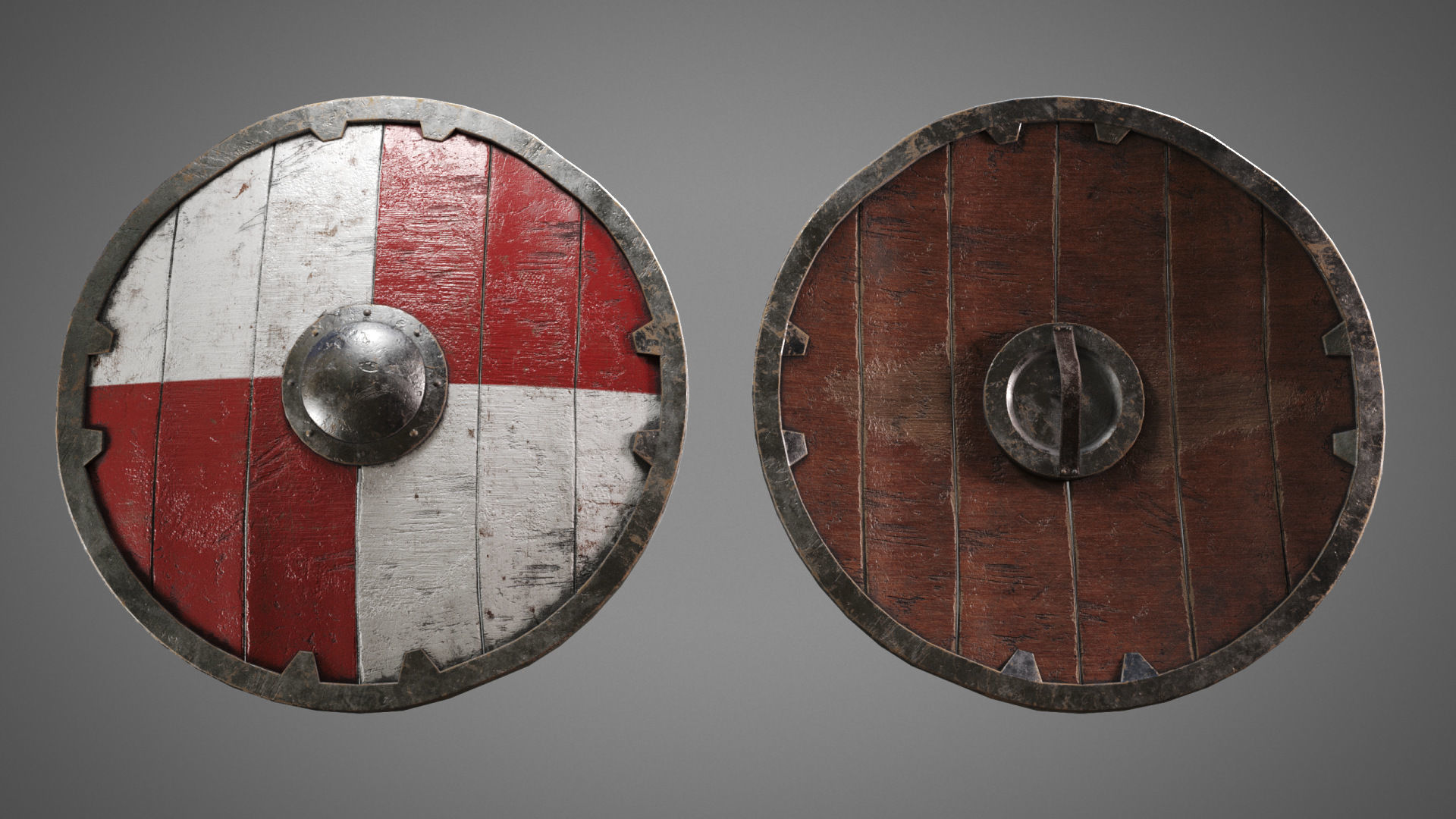 Shield PBR LowPoly two medieval shields Low-poly 3D model_4