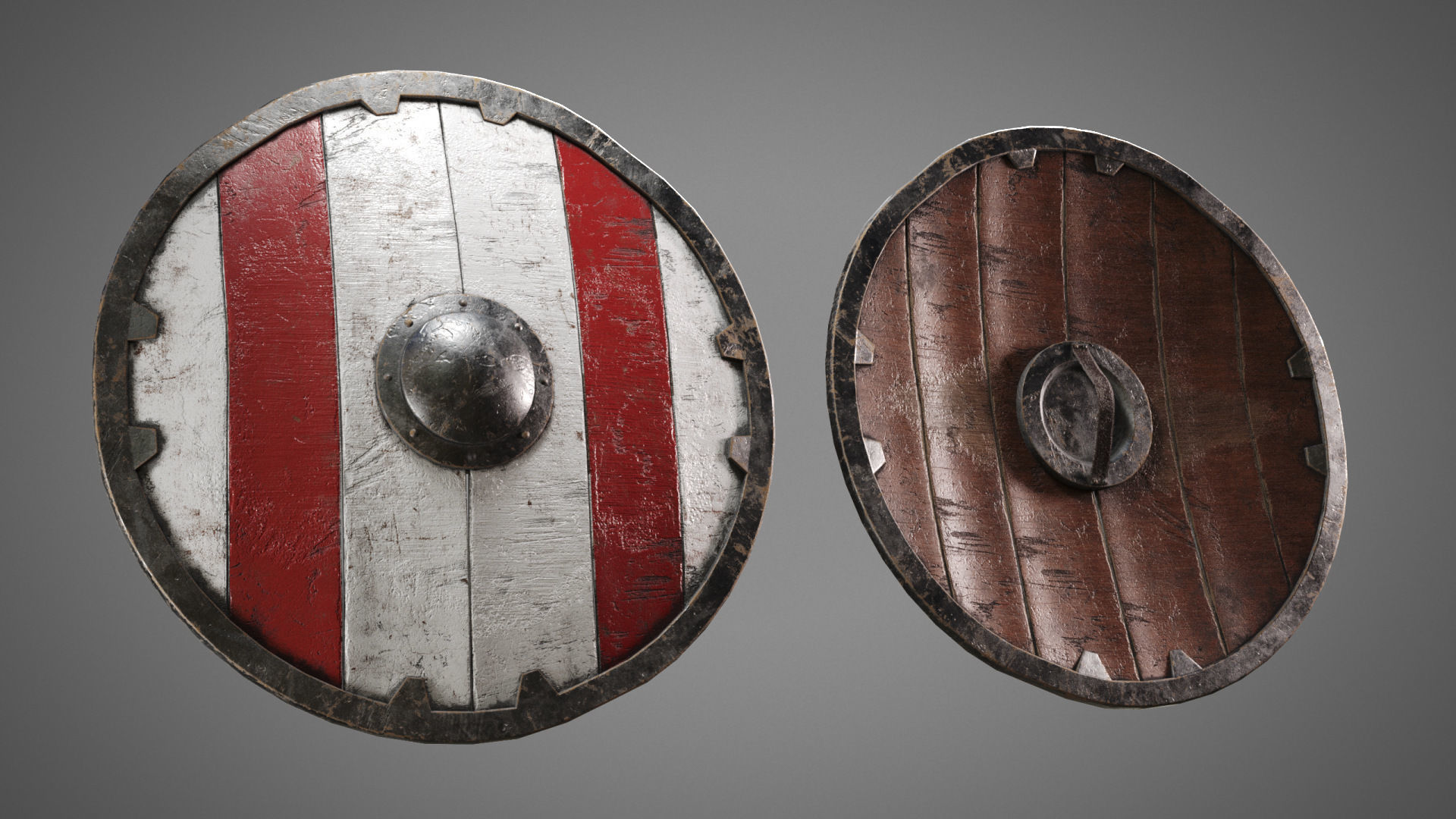 Shield PBR LowPoly two medieval shields Low-poly 3D model_2