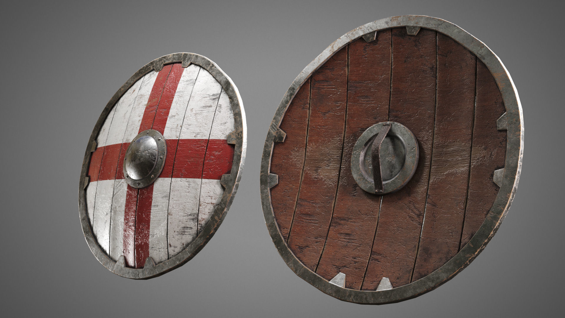 Shield PBR LowPoly two medieval shields Low-poly 3D model_9