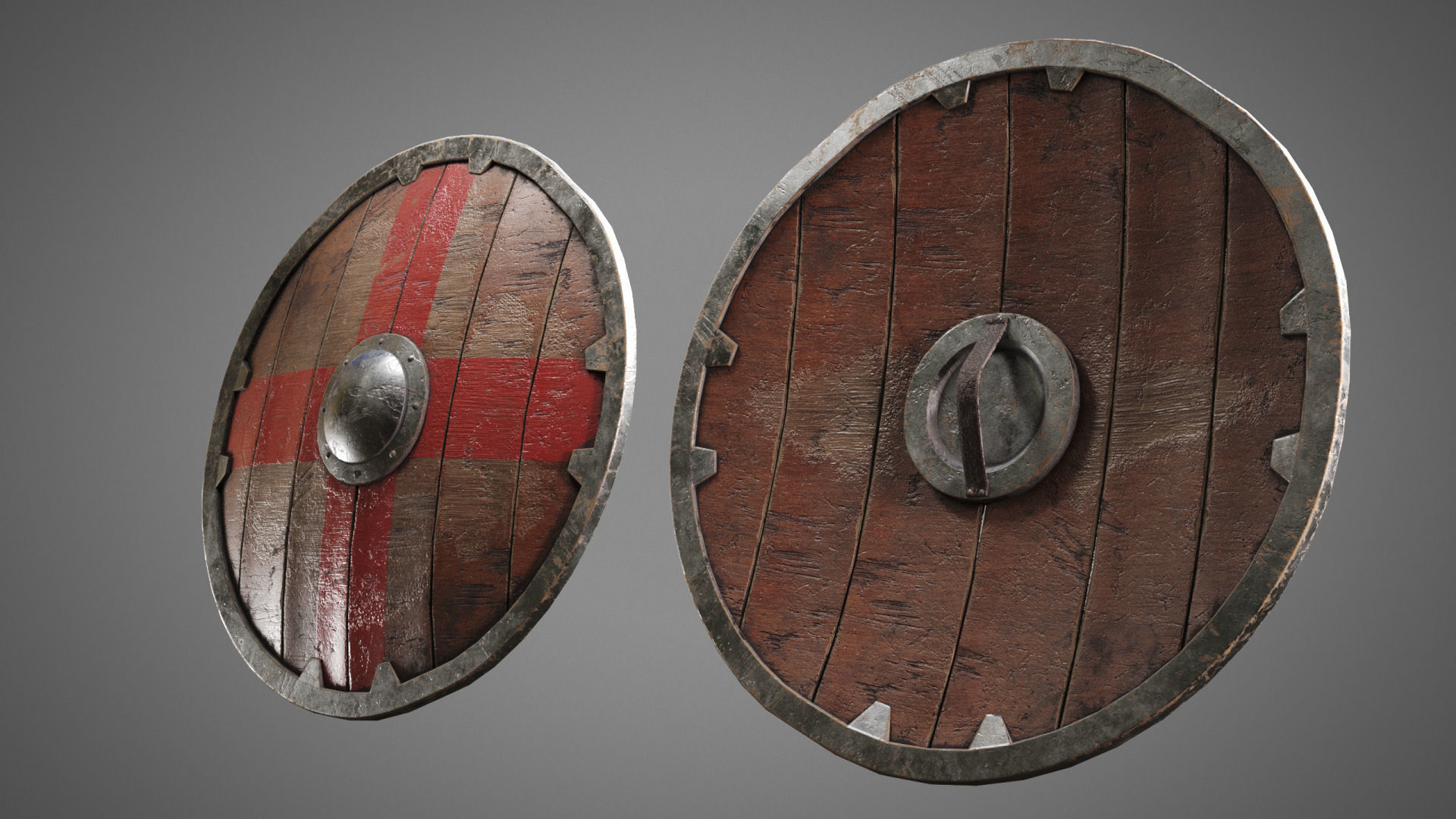 Shield PBR LowPoly two medieval shields Low-poly 3D model_18