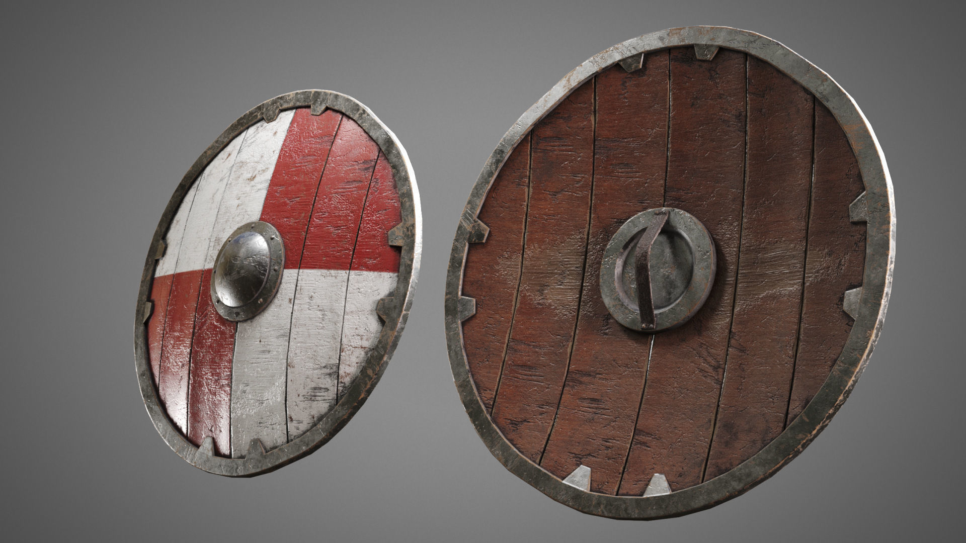 Shield PBR LowPoly two medieval shields Low-poly 3D model_6