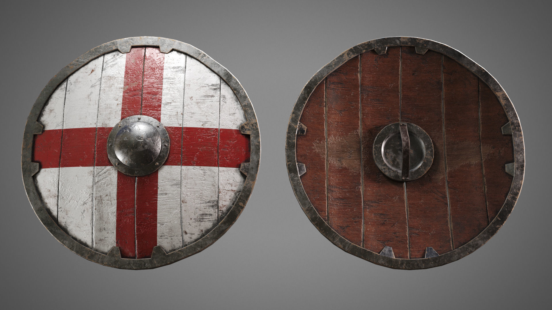 Shield PBR LowPoly two medieval shields Low-poly 3D model_7
