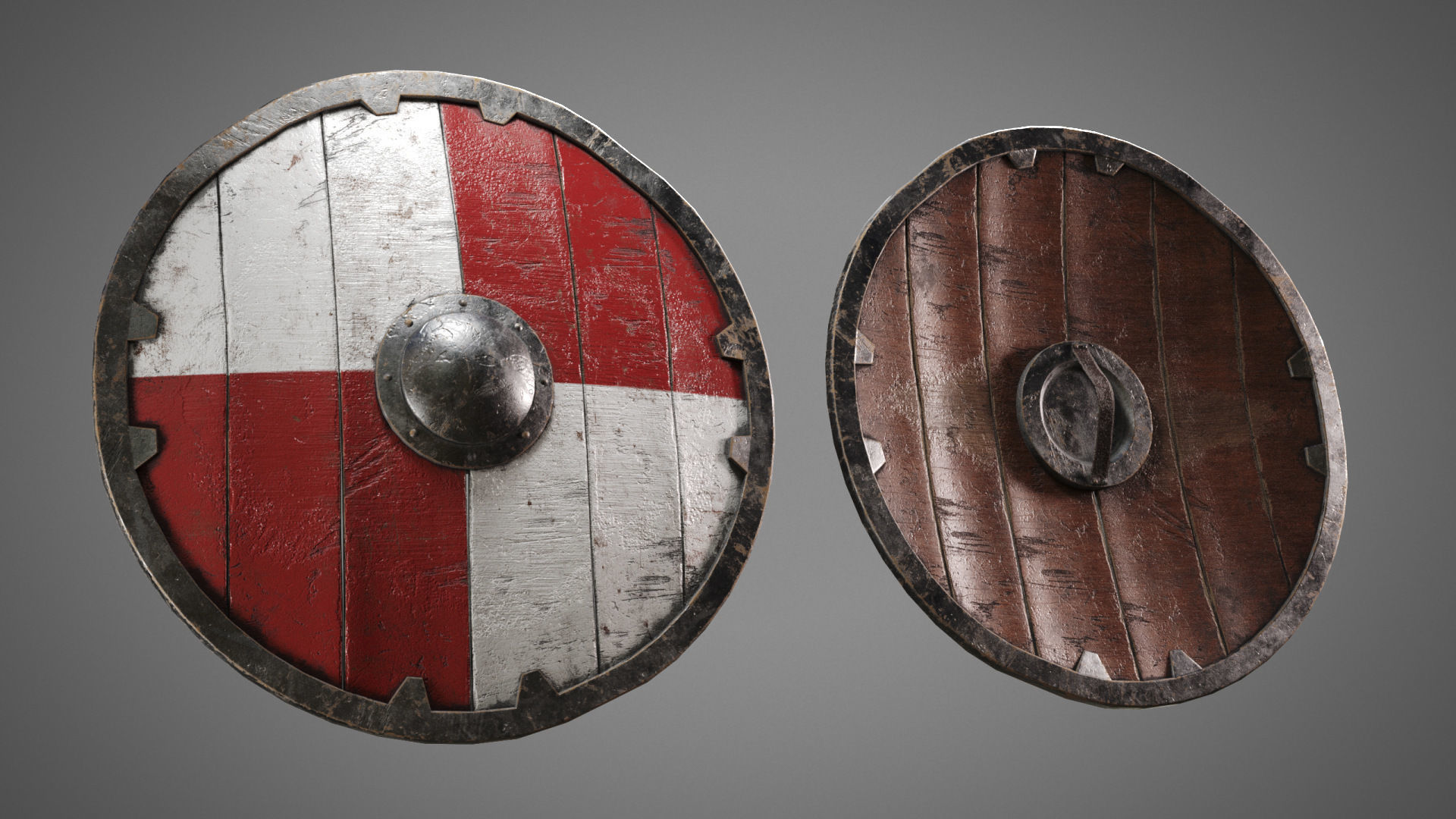 Shield PBR LowPoly two medieval shields Low-poly 3D model_5