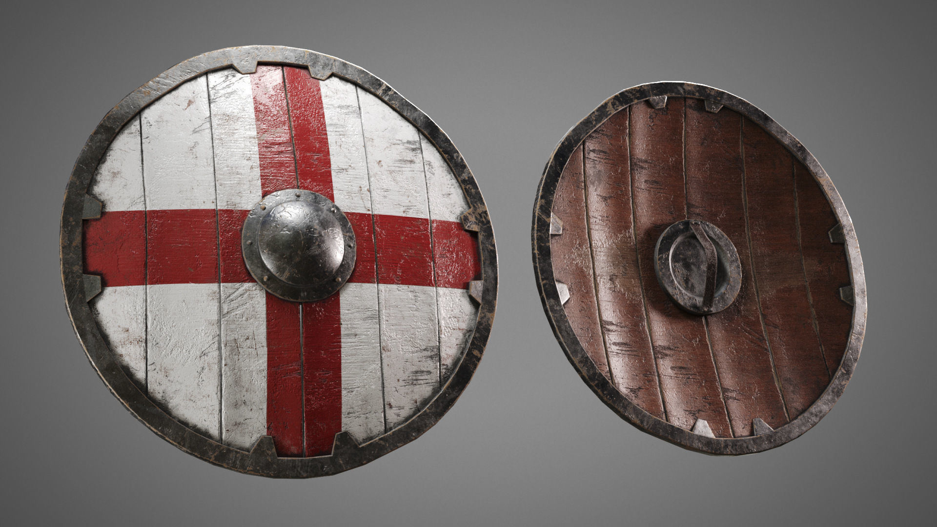 Shield PBR LowPoly two medieval shields Low-poly 3D model_8