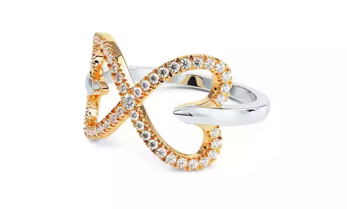 two tone heart gold ring with diamonds  3D print model