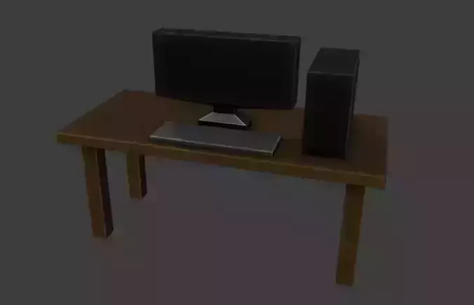 Low Poly Computer desk with monitor and speakers Low-poly 3D model