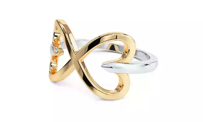 two tone heart gold ring