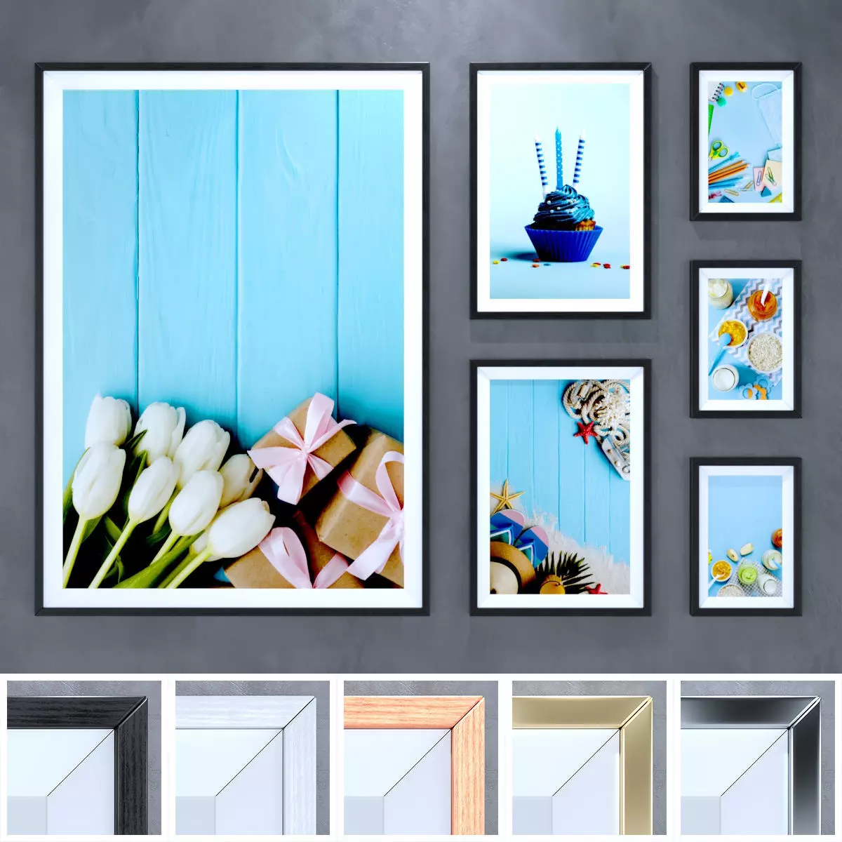 Frame 4 framed pictures for living room 3D model_0