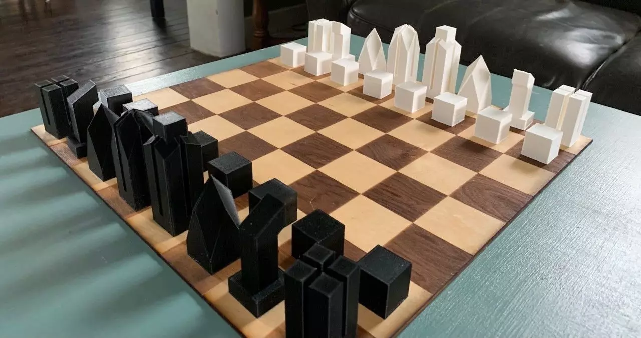 Bauhaus Inspired Minimalist Modern Chess Set 3D print model