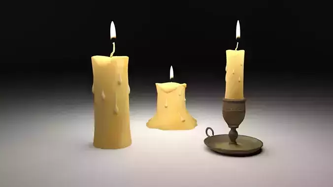 Wax candles Low-poly 3D model