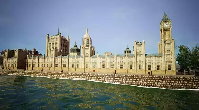 Palace of Westminster and Big Ben Low-poly 3D model Low-poly 3D model