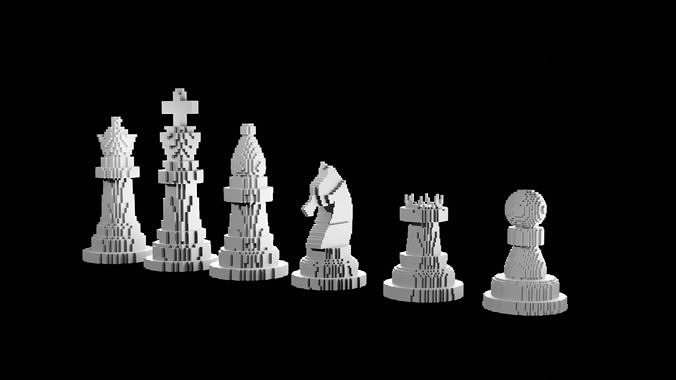 MINECRAFT inspired pixelated chess pieces 3D print model