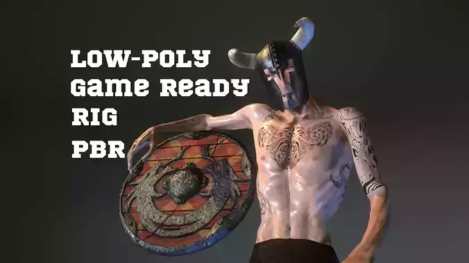 Character man viking warrior with ax and shield game ready model