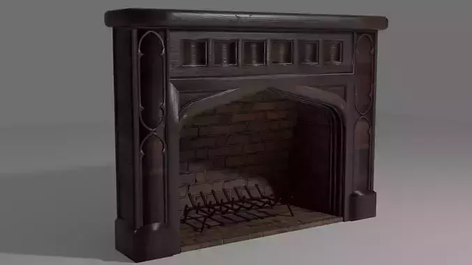 Wooden Mantle Fireplace with Fire Grate Low-poly 3D model