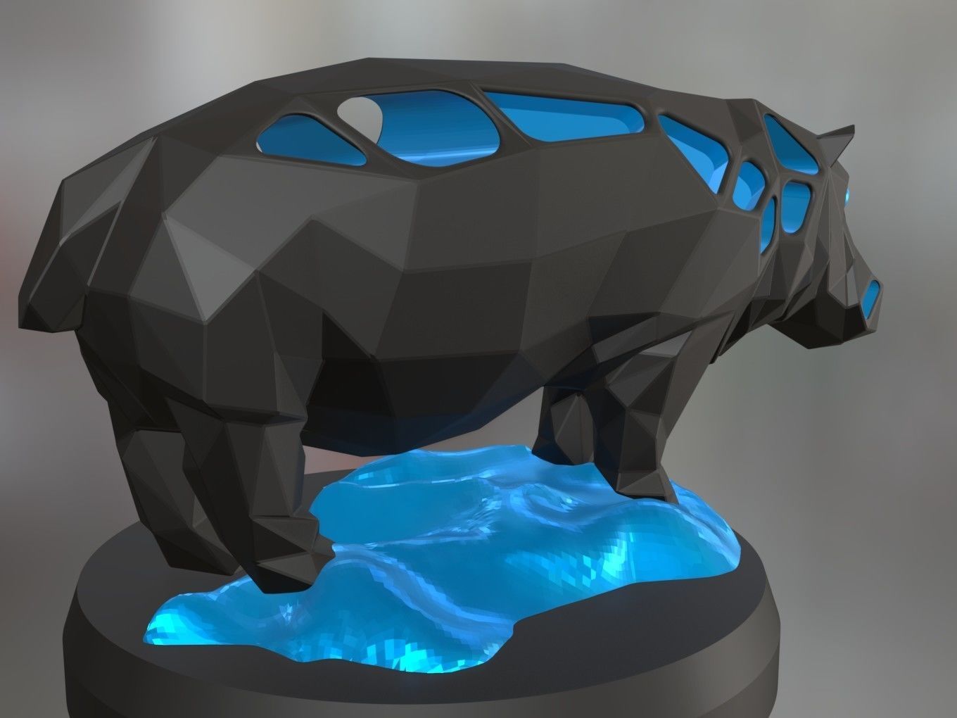 Voronoi Hippo Rock 3D print model_3