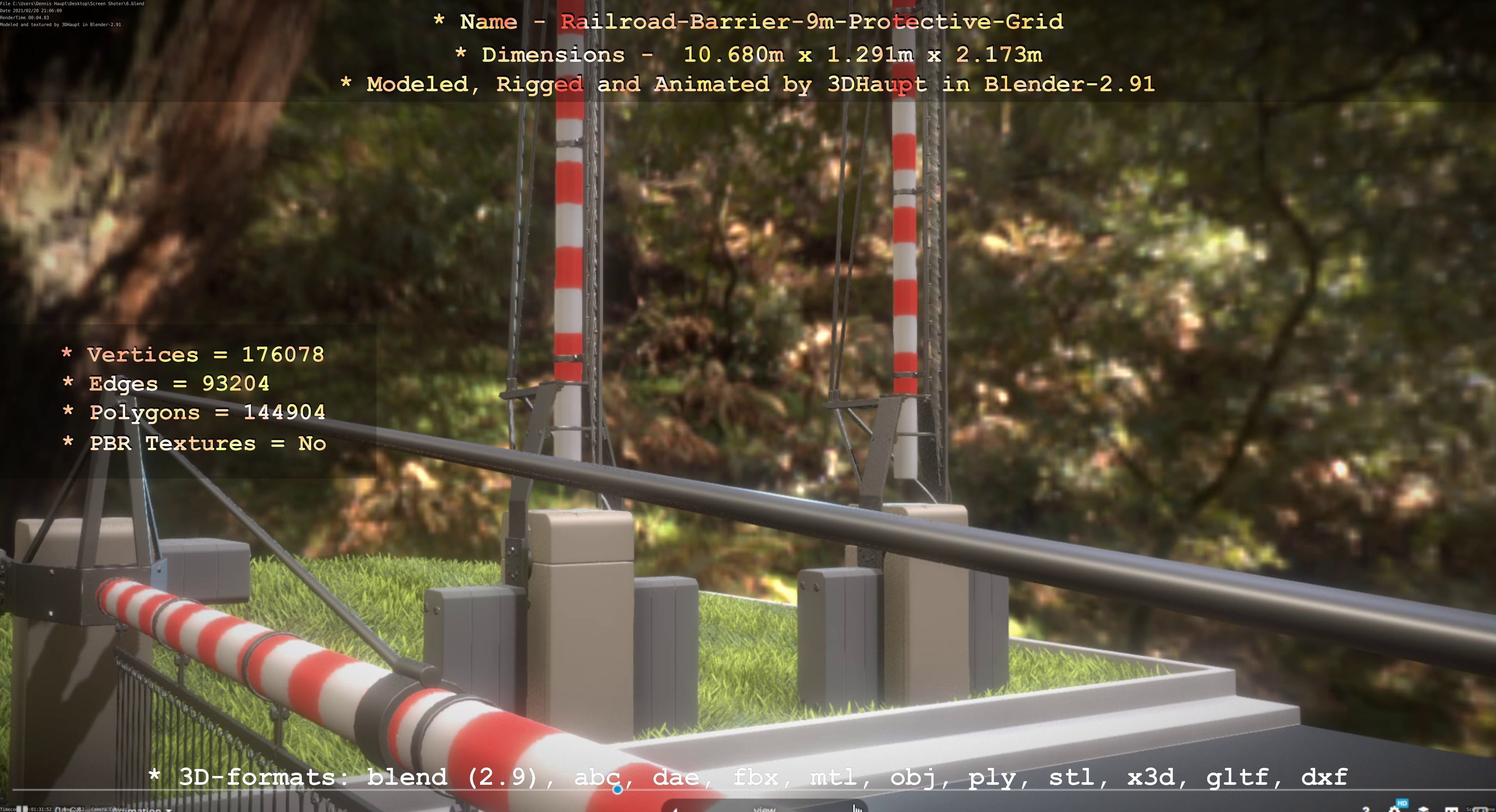 Railroad Barrier 9m with Protective Grid High and Low-Poly 3D Model Collection_40