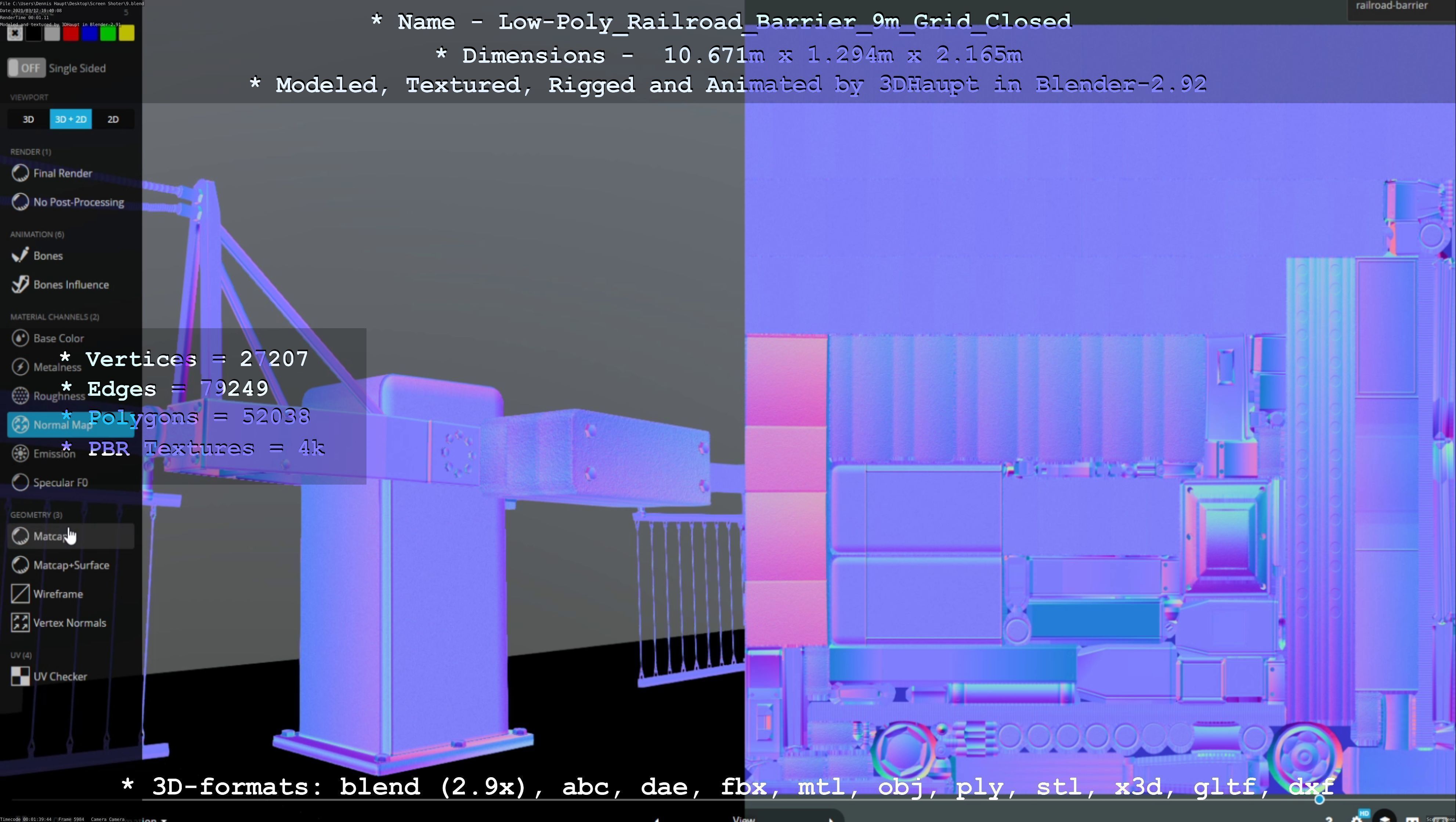 Railroad Barrier 9m with Protective Grid High and Low-Poly 3D Model Collection_21