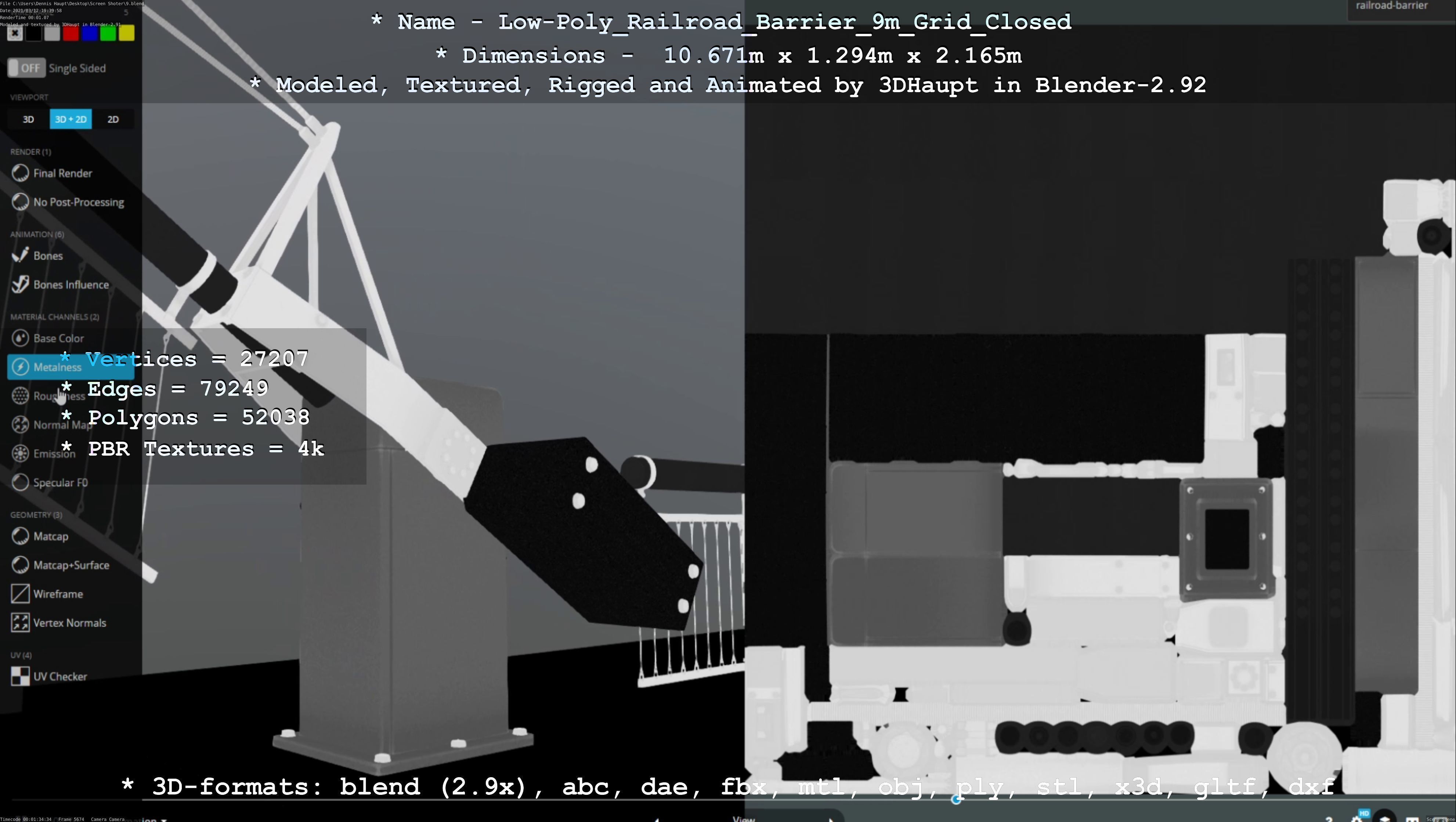 Railroad Barrier 9m with Protective Grid High and Low-Poly 3D Model Collection_29